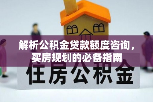 新邱解析公积金贷款额度咨询，买房规划的必备指南